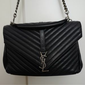 Saint Laurent Navy Large Quilted Leather Shoulder Bag